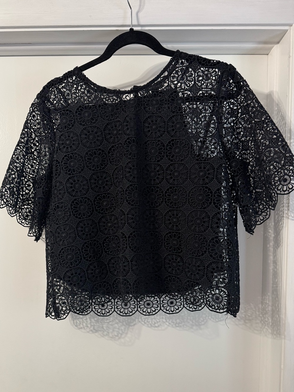 Ann Taylor Black Crochet Lace Short Sleeve Top